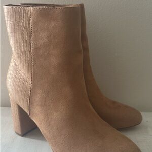 Women's Tan Suede Block Heel Ankle Boots